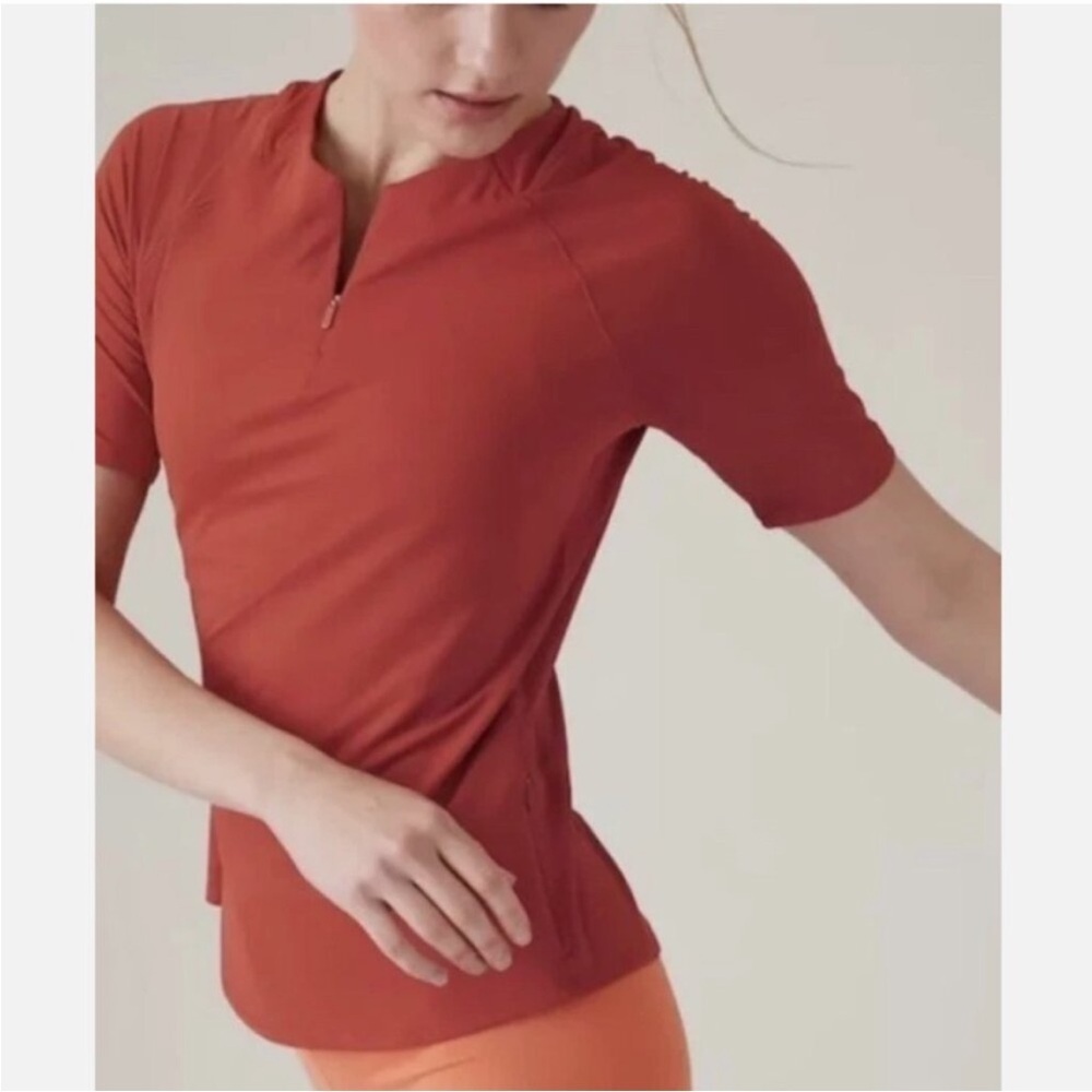 Athleta Sunchaser UPF 3/4 Sleeve Burnt Orange Tee